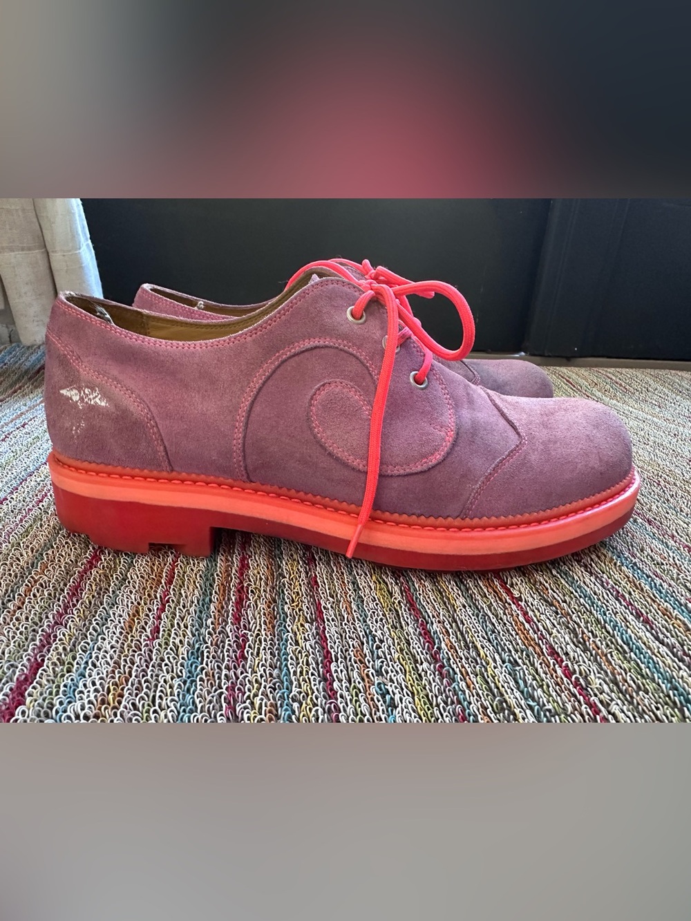Fluevog 7th Heaven Derby Swirl purple (orchid)/pink suede lace-up shoe -11.5 - Picture 3 of 16
